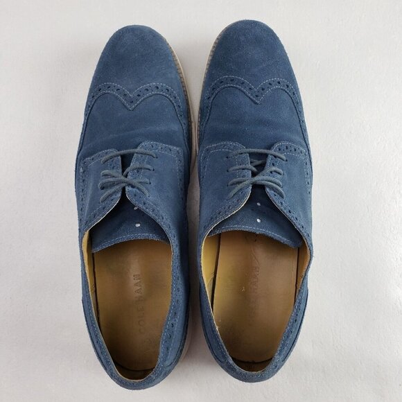 Cole Haan Lunargrand Wingtip Oxford Shoe Mens 11.5 Blue Suede Lace Up Dress - Picture 7 of 11